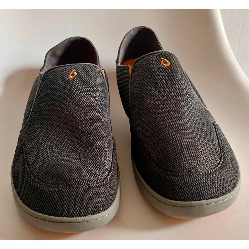 OluKai Nohea Mesh Men's 13 Gray Orange Slip On Shoes Drop In Heel 10188-4242